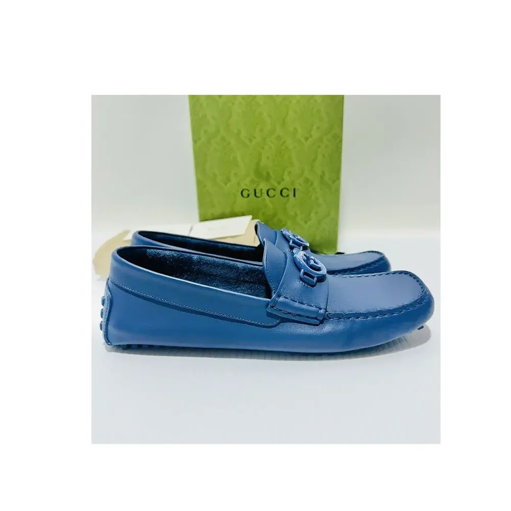 NIB Gucci GG Interlocking G Loafer G 8 US 8.5 Blue Driver moccasins Shoes
